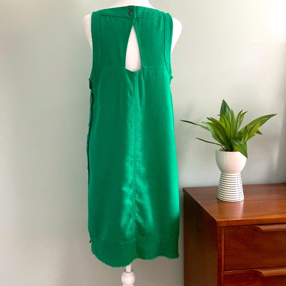 Anthropologie Green Linen Shift Dress Button Side Detail Open Back EUC S… - Picture 4 of 11